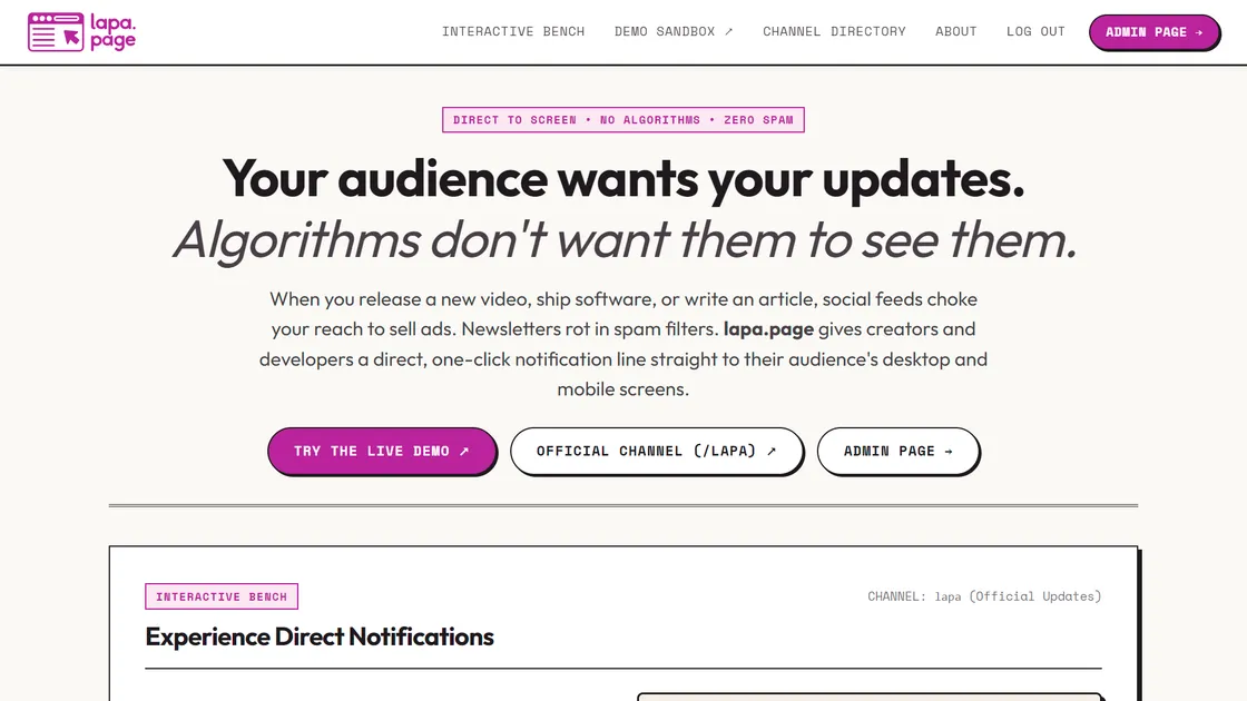 lapa.page: Direct Audience Notifications Without the Algorithm