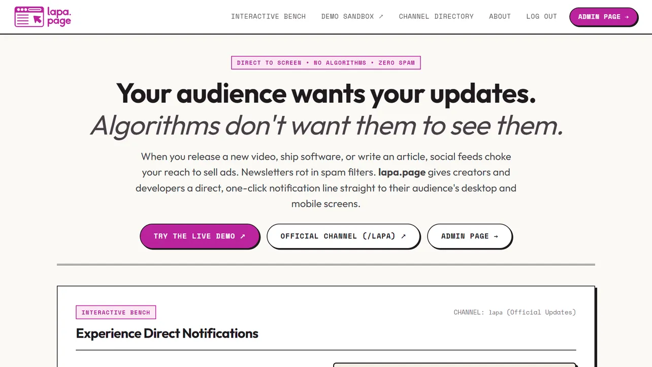 lapa.page: Direct Audience Notifications Without the Algorithm